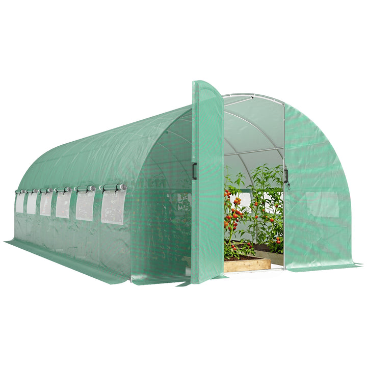 Estufa de Exterior 6x3x2 m Estufa Túnel com Porta com Dobradiças Janelas com Rede Cobertura PE 140g/m² e Estrutura de Aço Galvanizado Anti-UV, Impermeável para Cultivo Verde
