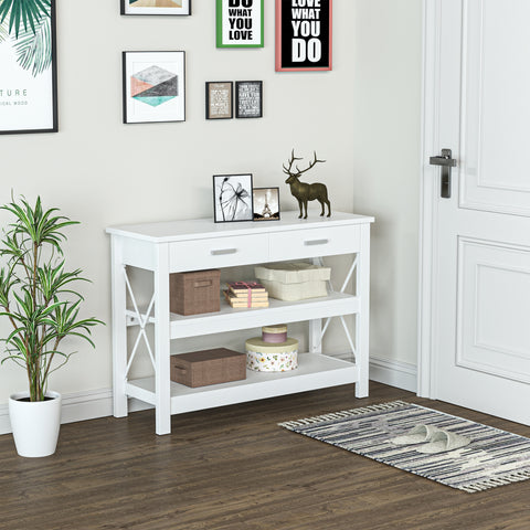 Mesa consola tipo aparador de estilo moderno com 2 gavetas e prateleiras inferiores 105x40x76 cm Branco