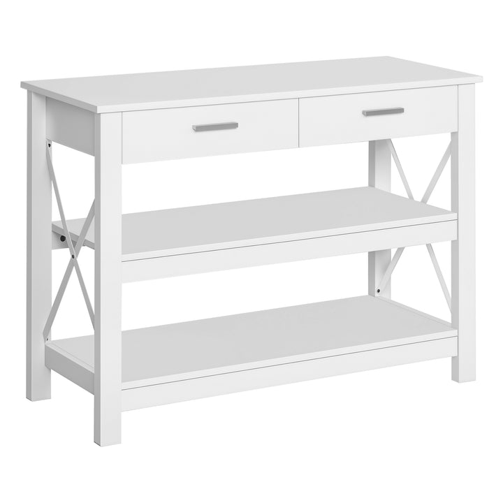 Mesa consola tipo aparador de estilo moderno com 2 gavetas e prateleiras inferiores 105x40x76 cm Branco