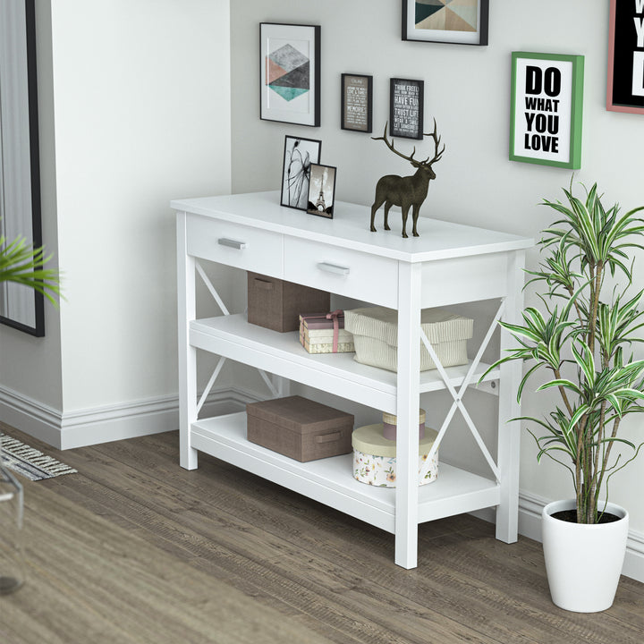 Mesa consola tipo aparador de estilo moderno com 2 gavetas e prateleiras inferiores 105x40x76 cm Branco