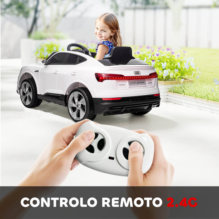 Carro Elétrico Audi E-Tron 12V para Crianças acima de 3 Anos com Controle Remoto Faróis Buzina Música MP3 TF USB e Abertura da Porta 3-8km/h 108x60x47cm Branco