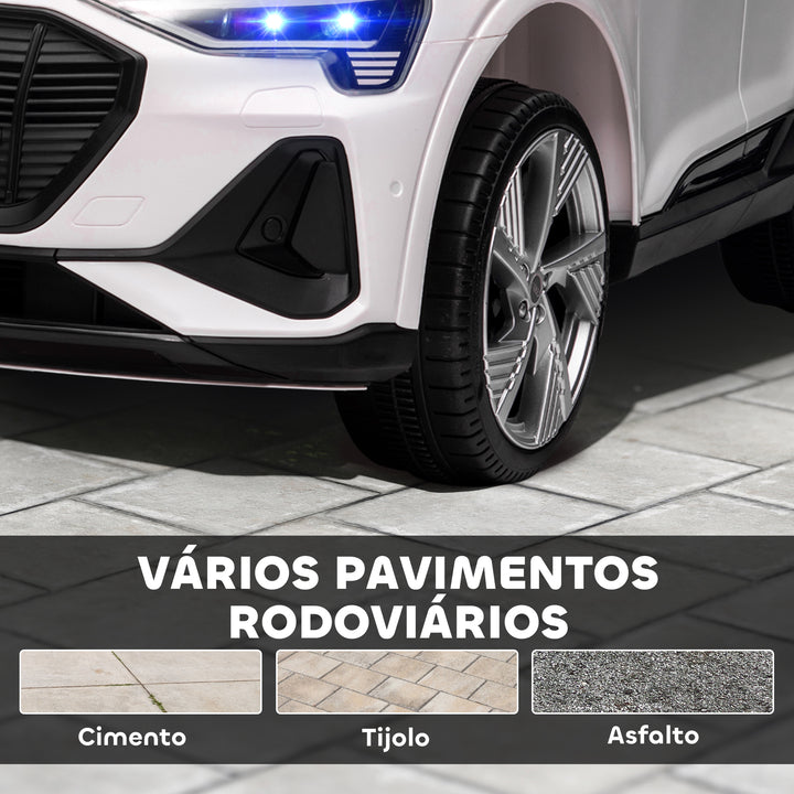 Carro Elétrico Audi E-Tron 12V para Crianças acima de 3 Anos com Controle Remoto Faróis Buzina Música MP3 TF USB e Abertura da Porta 3-8km/h 108x60x47cm Branco