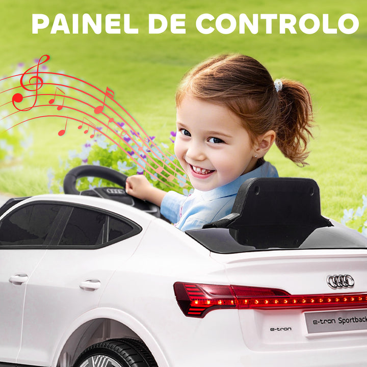 Carro Elétrico Audi E-Tron 12V para Crianças acima de 3 Anos com Controle Remoto Faróis Buzina Música MP3 TF USB e Abertura da Porta 3-8km/h 108x60x47cm Branco