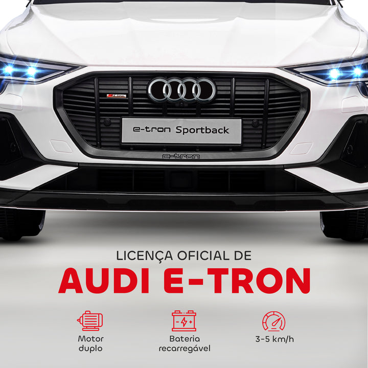 Carro Elétrico Audi E-Tron 12V para Crianças acima de 3 Anos com Controle Remoto Faróis Buzina Música MP3 TF USB e Abertura da Porta 3-8km/h 108x60x47cm Branco