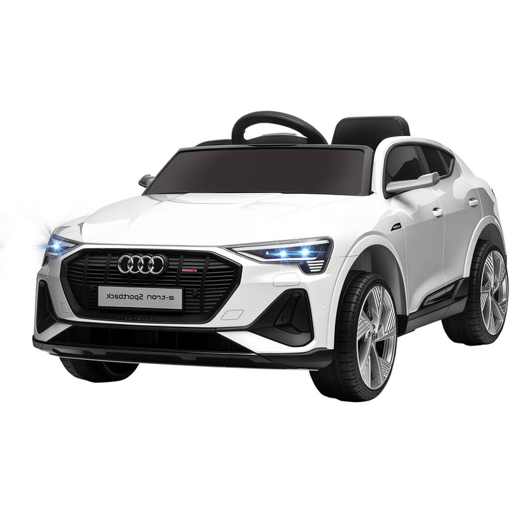 Carro Elétrico Audi E-Tron 12V para Crianças acima de 3 Anos com Controle Remoto Faróis Buzina Música MP3 TF USB e Abertura da Porta 3-8km/h 108x60x47cm Branco