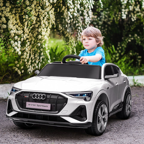 Carro Elétrico Audi E-Tron 12V para Crianças acima de 3 Anos com Controle Remoto Faróis Buzina Música MP3 TF USB e Abertura da Porta 3-8km/h 108x60x47cm Branco
