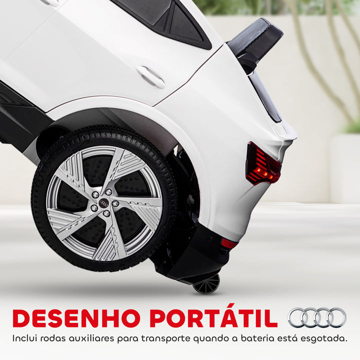 Carro Elétrico Audi E-Tron 12V para Crianças acima de 3 Anos com Controle Remoto Faróis Buzina Música MP3 TF USB e Abertura da Porta 3-8km/h 108x60x47cm Branco