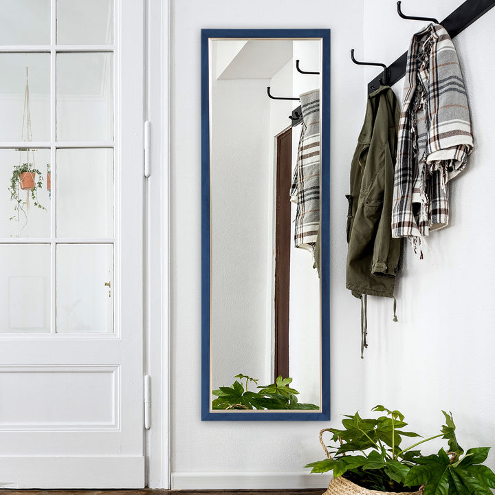 Espelho de Pé 50x150 cm Espelho de Corpo Inteiro com Estrutura em Veludo e Suporte para Sala de Estar Dormitório Azul