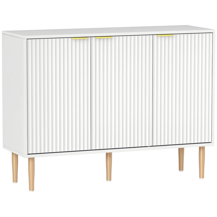 Aparador de 3 Portas Estriadas Aparador de Sala de Estar com Prateleira Ajustável Móvel para TV para Quarto Sala de Estar 107x35x80 cm Branco