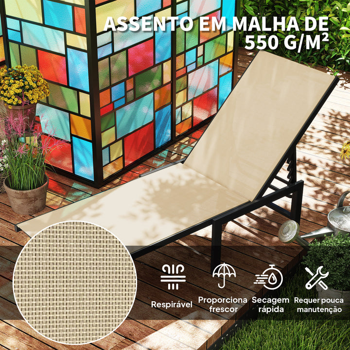 Espreguiçadeira de Jardim Exterior, Reclinável com Encosto Ajustável em 4 Níveis e Estrutura de Aço, Impermeável, Capacidade 120 kg, para Pátio, Terraço, Varanda, 166x60x84 cm, Caqui