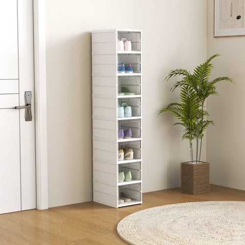 Sapateira Dobrável Organizador para Sapatos de 8 Níveis com Portas Transparentes para Sapatos até Tamanho 43 Não Requer Montagem 26x35x140 cm Branco