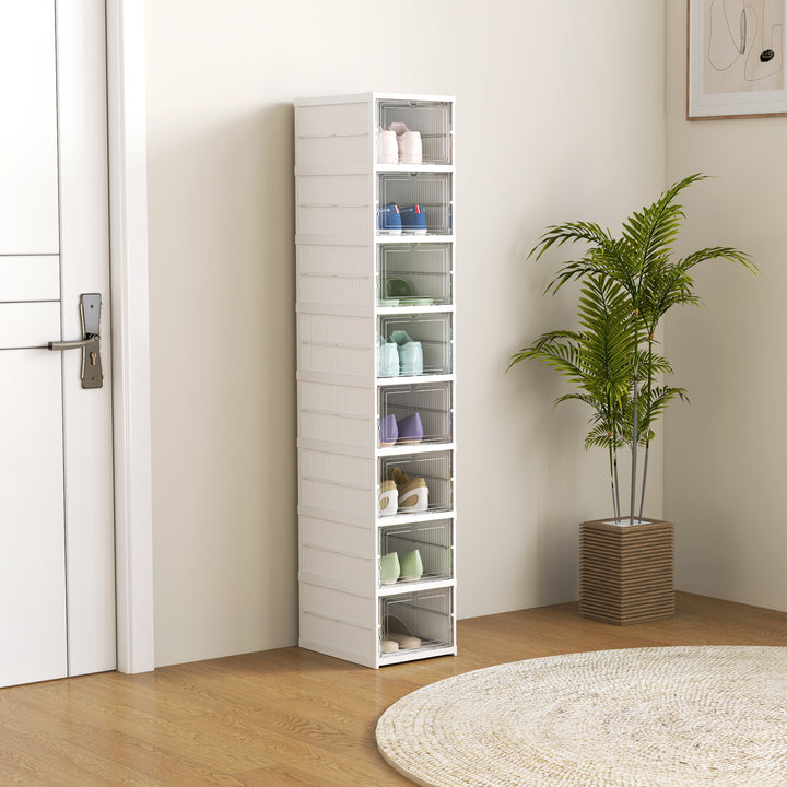 Sapateira Dobrável Organizador para Sapatos de 8 Níveis com Portas Transparentes para Sapatos até Tamanho 43 Não Requer Montagem 26x35x140 cm Branco
