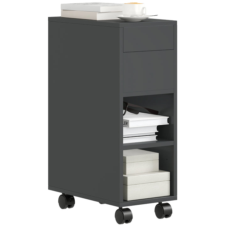 Mesa Auxiliar com Bancada Deslizante e Rodas Mesa Auxiliar com Armazenamento Oculto e Prateleira Ajustável para Sala de Estar Quarto 45x25x70 cm Preto