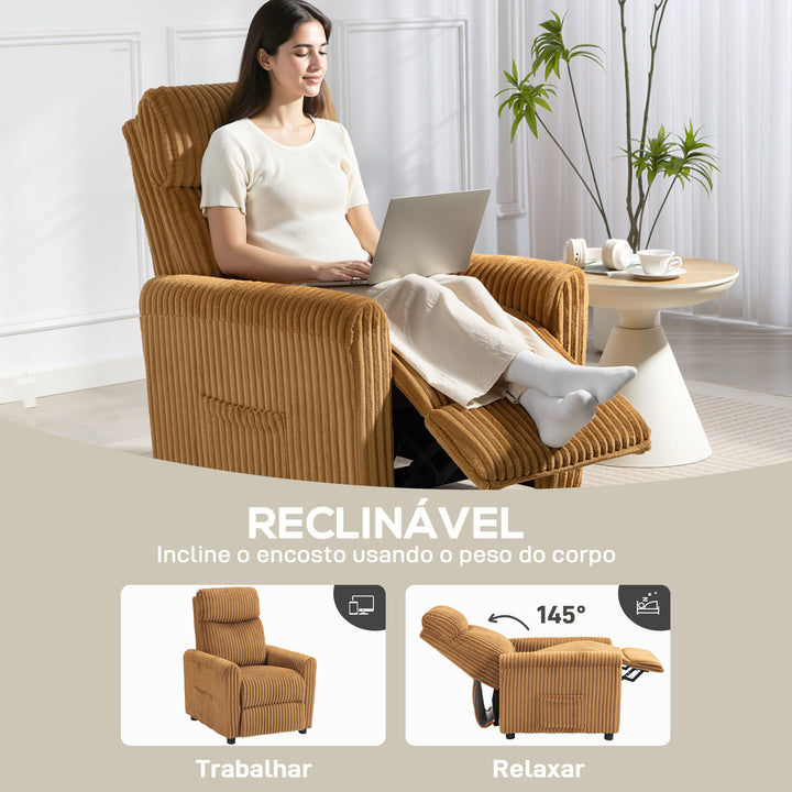 Poltrona Relax Reclinável Poltrona Reclinável Manual Estofada em Veludo Instalação Rápida Apoio para Pés Acolchoamento Grosso Para Sala de Estar Quarto Escritório 73x86x100 cm Marrom