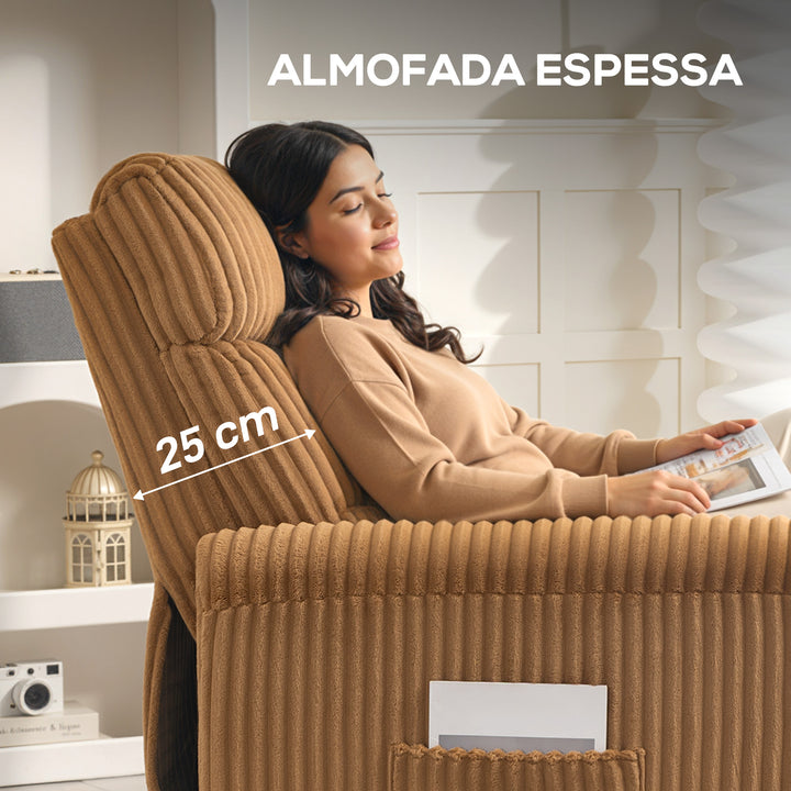 Poltrona Relax Reclinável Poltrona Reclinável Manual Estofada em Veludo Instalação Rápida Apoio para Pés Acolchoamento Grosso Para Sala de Estar Quarto Escritório 73x86x100 cm Marrom