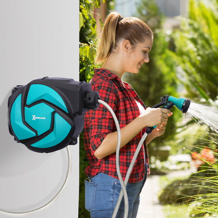 Carretel Retrátil de Irrigação 10m + 1m Sistema Automático de Carretel com Trava 29,5x16,5x33 cm Preto e Verde