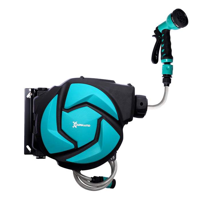 Carretel Retrátil de Irrigação 10m + 1m Sistema Automático de Carretel com Trava 29,5x16,5x33 cm Preto e Verde