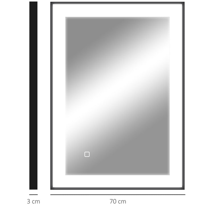 Espelho Casa de Banho com Luz LED 70x50 cm Espelho de Parede com Iluminação Ajustável Função Anti-Embaciamento Função Memória e Estrutura de Liga de Alumínio Preto