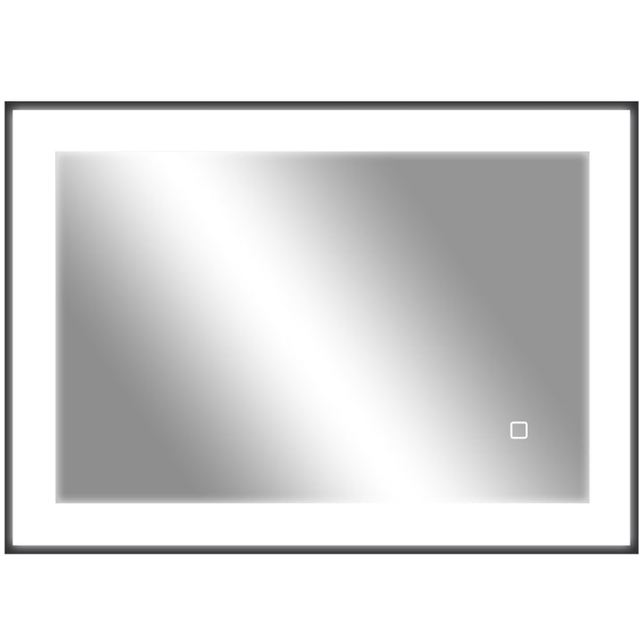 Espelho Casa de Banho com Luz LED 70x50 cm Espelho de Parede com Iluminação Ajustável Função Anti-Embaciamento Função Memória e Estrutura de Liga de Alumínio Preto