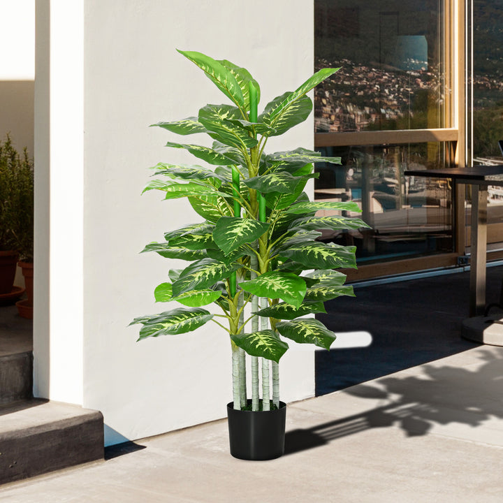 Planta Artificial de 120 cm com 53 Folhas Realistas e Vaso de Cimento Planta Sintética Decoração para Casa Escritório e Exterior Verde