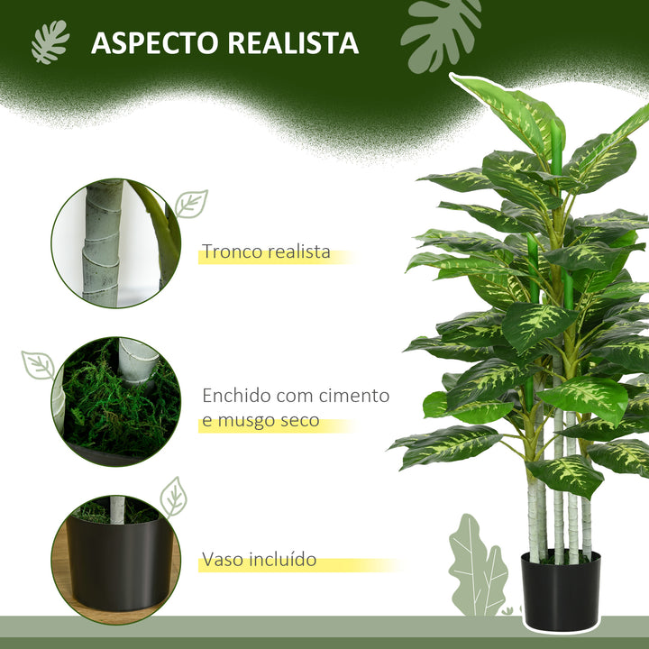 Planta Artificial de 120 cm com 53 Folhas Realistas e Vaso de Cimento Planta Sintética Decoração para Casa Escritório e Exterior Verde