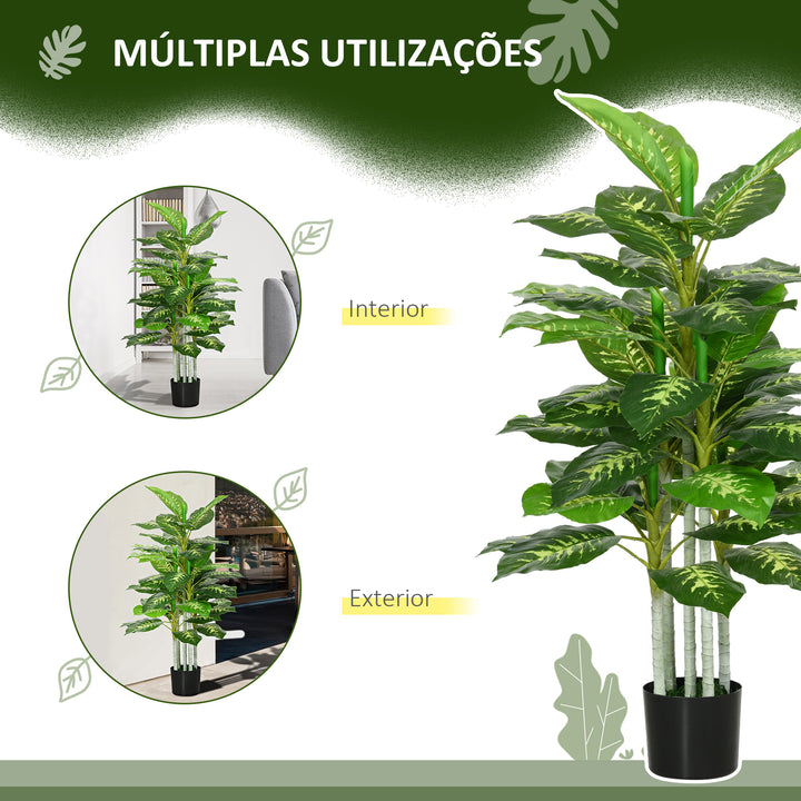 Planta Artificial de 120 cm com 53 Folhas Realistas e Vaso de Cimento Planta Sintética Decoração para Casa Escritório e Exterior Verde