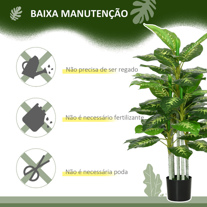 Planta Artificial de 120 cm com 53 Folhas Realistas e Vaso de Cimento Planta Sintética Decoração para Casa Escritório e Exterior Verde