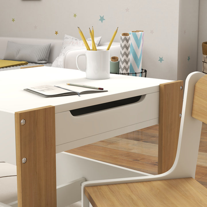 Conjunto de Mesa e 2 Cadeiras Infantis Mesa com Cadeiras para Crianças 2 em 1 com Ardósia Gavetas de Tecido e Espaço de Armazenamento para Quarto Sala de Jogos Cinza