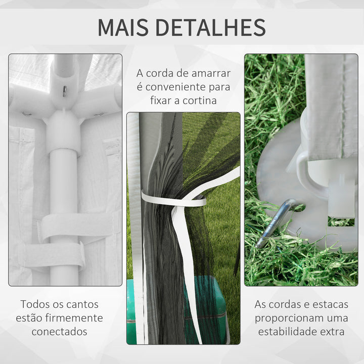 Tenda de Jardim 4x3 m Tenda Desmontável de Exterior com 4 Mosqueteiras Laterais 2 Portas com Fecho de Correr e 8 Orifícios de Drenagem para Pátio Praia Branco