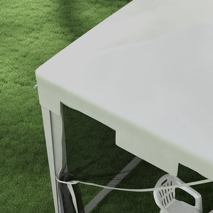 Tenda de Jardim 4x3 m Tenda Desmontável de Exterior com 4 Mosqueteiras Laterais 2 Portas com Fecho de Correr e 8 Orifícios de Drenagem para Pátio Praia Branco