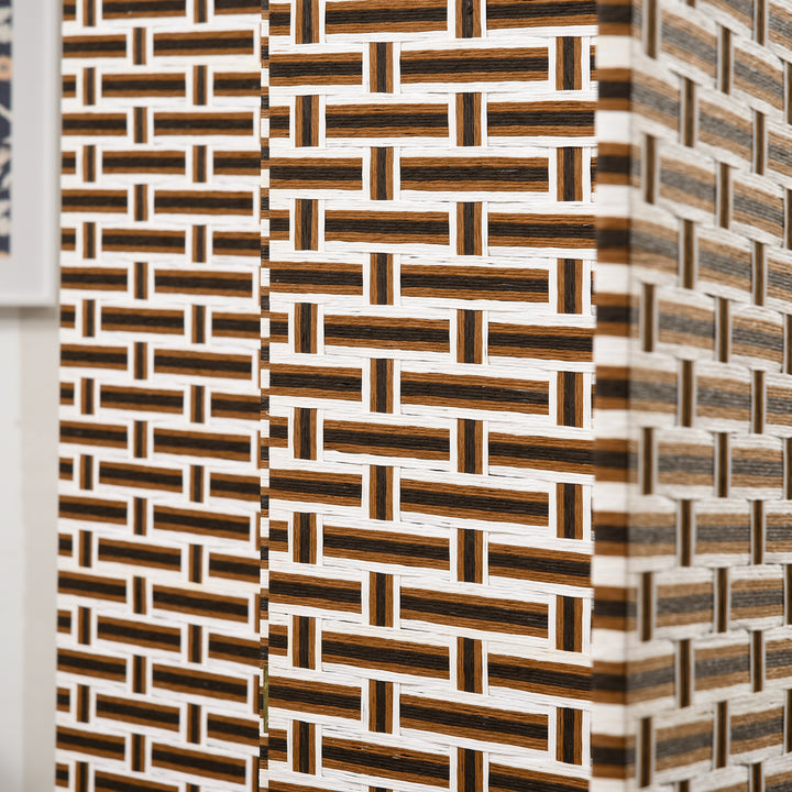 Biombo Separador de Ambientes de 4 Paineis Biombo Dobrável 180x180cm Separador de Ambientes Decoração Elegante para Dormitórios Sala de Estar Cozinha Marrom e Branco