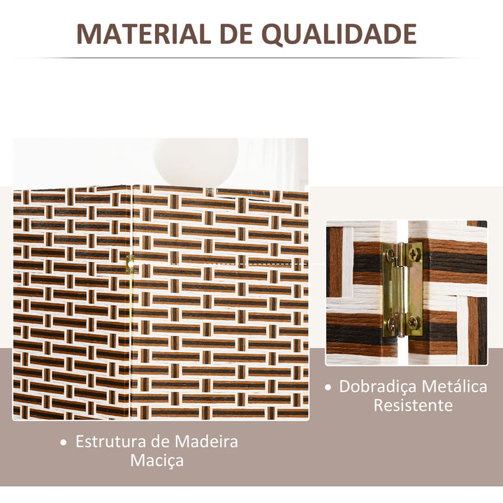 Biombo Separador de Ambientes de 4 Paineis Biombo Dobrável 180x180cm Separador de Ambientes Decoração Elegante para Dormitórios Sala de Estar Cozinha Marrom e Branco