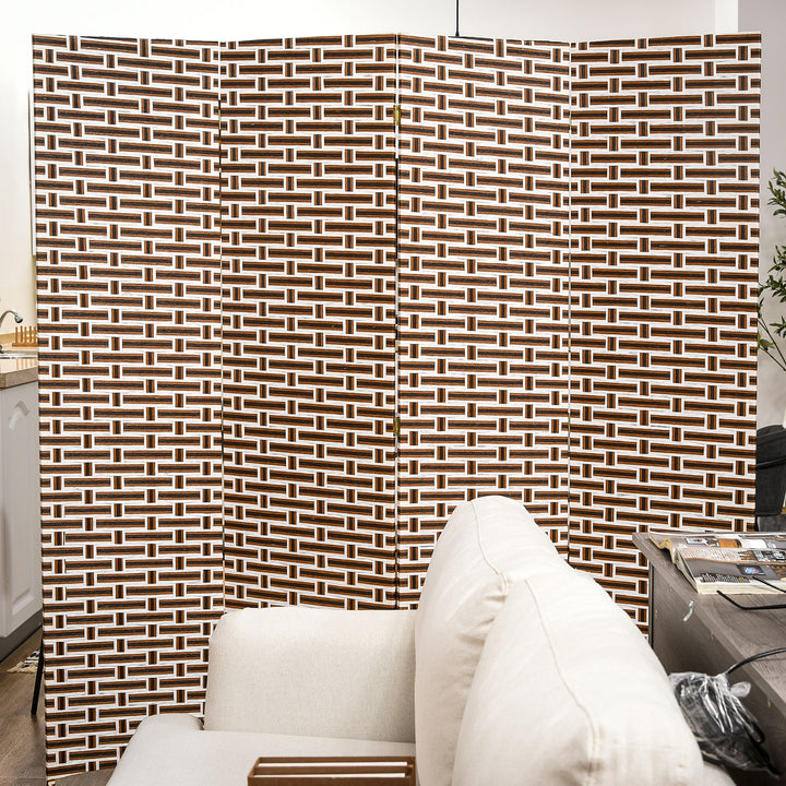 Biombo Separador de Ambientes de 4 Paineis Biombo Dobrável 180x180cm Separador de Ambientes Decoração Elegante para Dormitórios Sala de Estar Cozinha Marrom e Branco