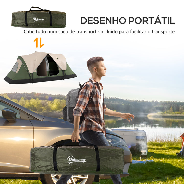 Tenda de Campismo Familiar para 6-8 Pessoas Tenda de Campismo Dobrável com 2 Quartos e Bolsa de Transporte Impermeável para Trekking 450x215x180 cm Verde