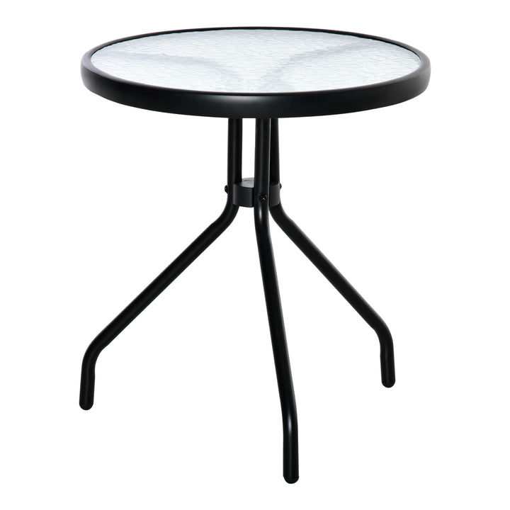 Mesa de Jardim Redonda Mesa de Exterior com Bancada de Cristal Decorativo e Estrutura de Metal para Pátio Terraço Balcão Ø50x55 cm Preto