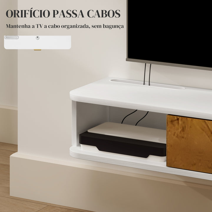 Conjunto de Móveis de Sala, Móvel de TV com Prateleira de Parede, Porta, Prateleiras Abertas, Orifícios para Cabos, para Televisão de Parede, 120x24x16 cm, Branco