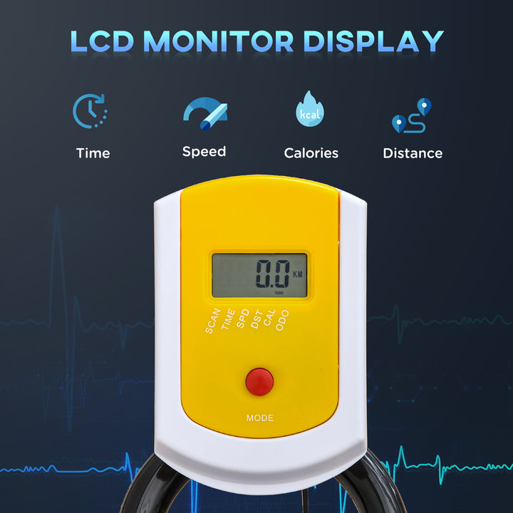 Bicicleta Estática com Resistência Ajustável Bicicleta Fitness com Ecrã LCD Rodas Guiador e Assento Ajustáveis para Casa Ginásio 45,5x100x101-113 cm Amarelo e Preto