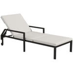 Espreguiçadeira de Vime Chaise Longue de Jardim com Encosto Ajustável em 5 Posições Acolchoado e 2 Rodas Carga 120 kg 73x200x48 cm Creme e Preto