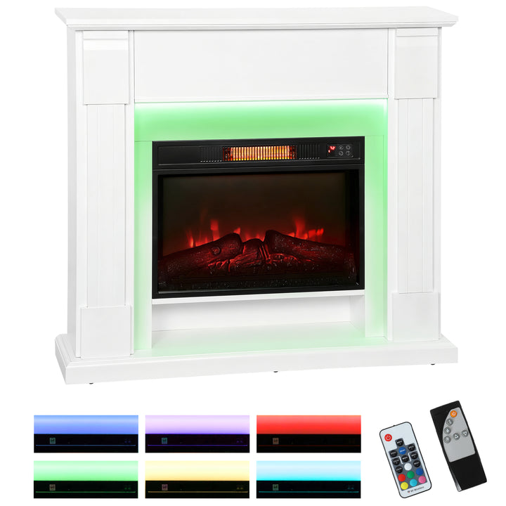 Lareira Elétrica Empotrada com Efeito de Chama 3D e Tira de Luz LED RGB 1800W Temporizador Termostato Digital Controlo Remoto para 30 m² 105x27x97 cm Branca