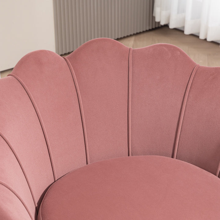 Poltrona de Sala Estofada em Veludo Poltrona para Quarto com Encosto em Forma de Concha e Pernas Douradas para Sala de Jantar 76x67x74 cm Rosa