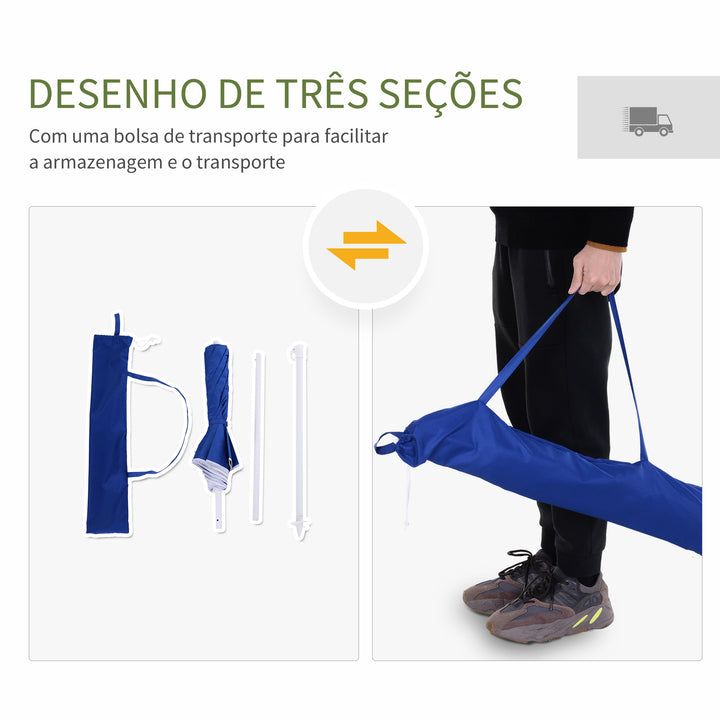 Chapéu de Sol de Praia Grande Ø160 cm Chapéu de Sol de Exterior com Ângulo Ajustável Proteção UV Impermeavel e Bolsa de Transporte Azul