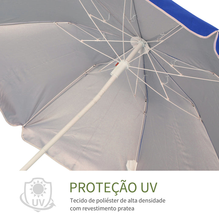 Chapéu de Sol de Praia Grande Ø160 cm Chapéu de Sol de Exterior com Ângulo Ajustável Proteção UV Impermeavel e Bolsa de Transporte Azul