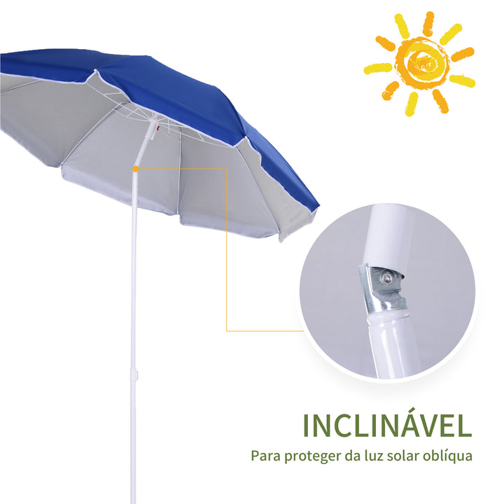 Chapéu de Sol de Praia Grande Ø160 cm Chapéu de Sol de Exterior com Ângulo Ajustável Proteção UV Impermeavel e Bolsa de Transporte Azul