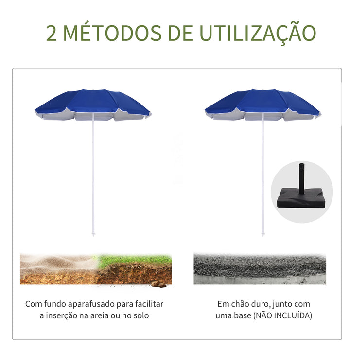 Chapéu de Sol de Praia Grande Ø160 cm Chapéu de Sol de Exterior com Ângulo Ajustável Proteção UV Impermeavel e Bolsa de Transporte Azul