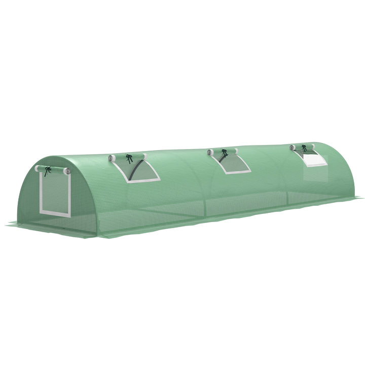 Estufa de Exterior 300x80x45 cm Estufa de Jardim com 5 Janelas de Rede Enroláveis, Estrutura em Aço e Cobertura de PE 140g/m² Anti-UV para Cultivo de Plantas e Flores Verde