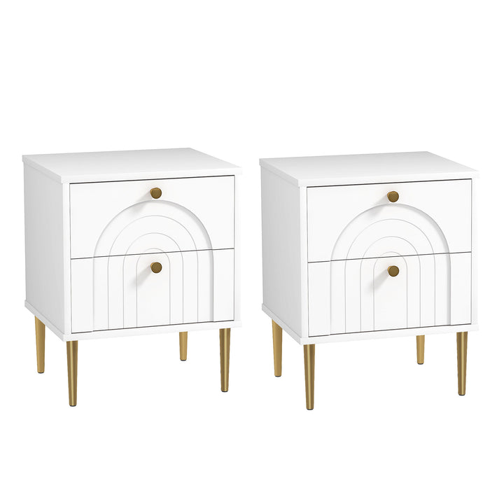 Conjunto de 2 Mesas de Cabeceira Mesas de Cabeceira para Dormitório com 2 Gavetas e Pés de Aço Estilo Moderno 40x35x50 cm Branco