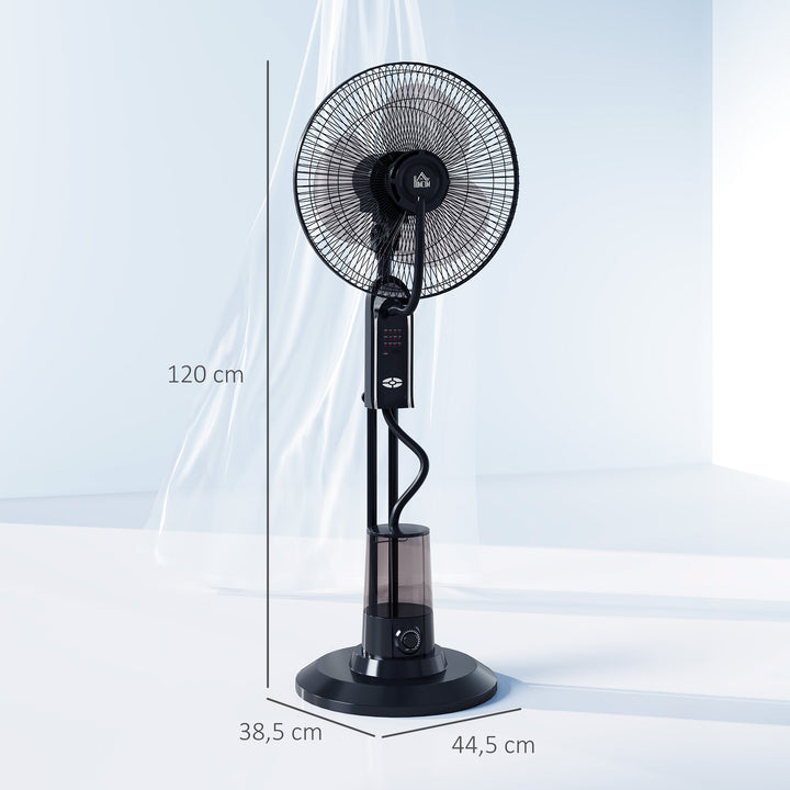 Ventoinha de Pé com Nebulizador 75 W Temporizador Depósito 3,2L Controlo Remoto 3 Velocidades 3 Hélices e Ecrã LED Ø44,5 cm Preto