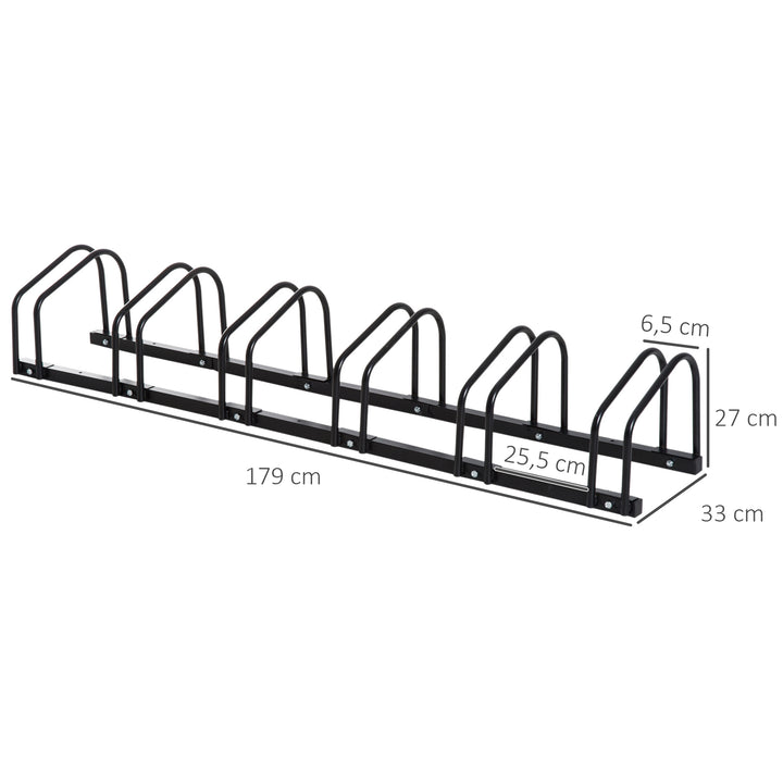 Estacionamento para 6 Bicicletas Suporte de Aço para Estacionar Bicicletas no Chão para Interior e Exterior 179x33x27 cm Preto