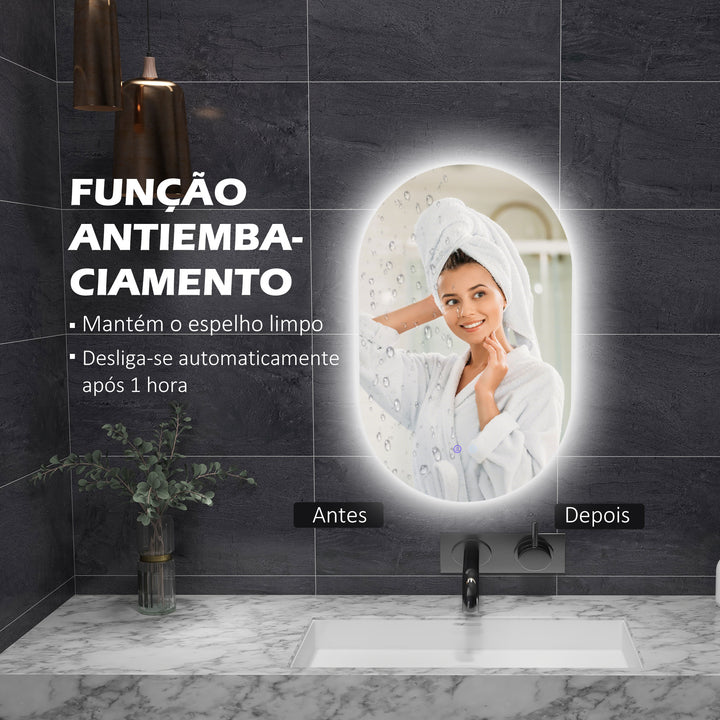 Espelho Casa de Banho com Luzes LED 81x51 cm Espelho de Parede com 3 Cores Ajustáveis Função Antiembaciamento Interruptor Tátil Horizontal ou Vertical Prata