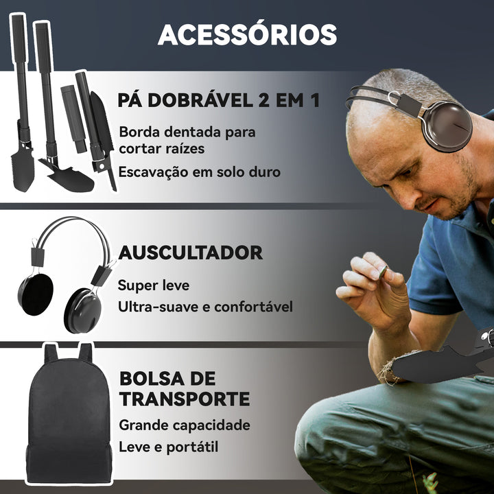 Detector de Metais para Adultos e Crianças com Bateria Detector IP68 com 5 Modos e Memória Ecrã LCD Retroiluminado Chip DSP 28x21x48-130 cm Cinza Escuro